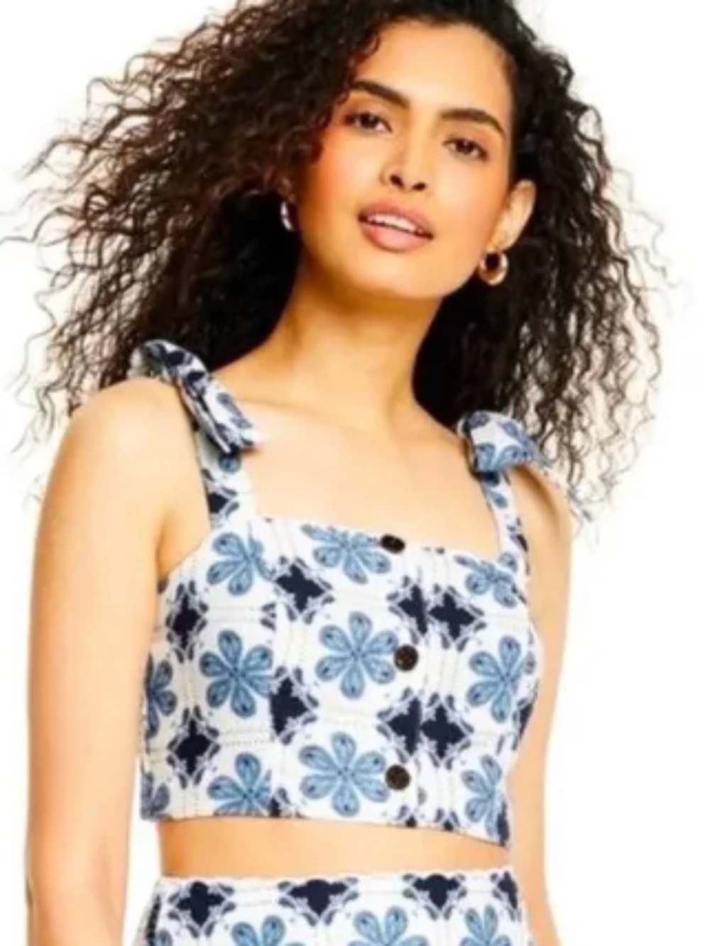 NWOT Target x Agua Bendita Blue and White Tile Tie Strap Crop Top